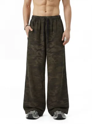 a3a2085a C-S26014 Heavyweight Camouflage Patchwork Drawstring Wide-Leg Pants