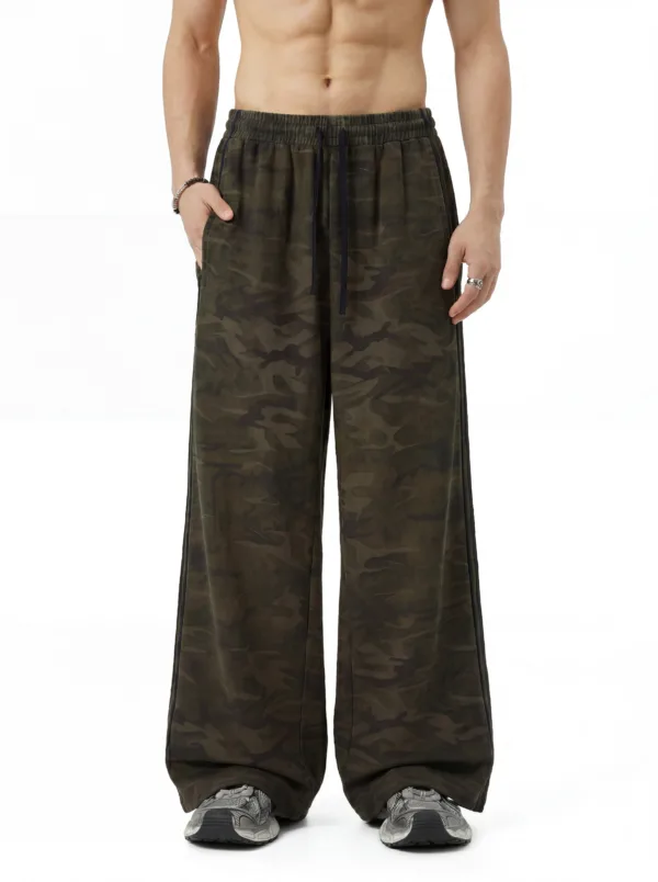C-S26014 Heavyweight Camouflage Patchwork Drawstring Wide-Leg Pants