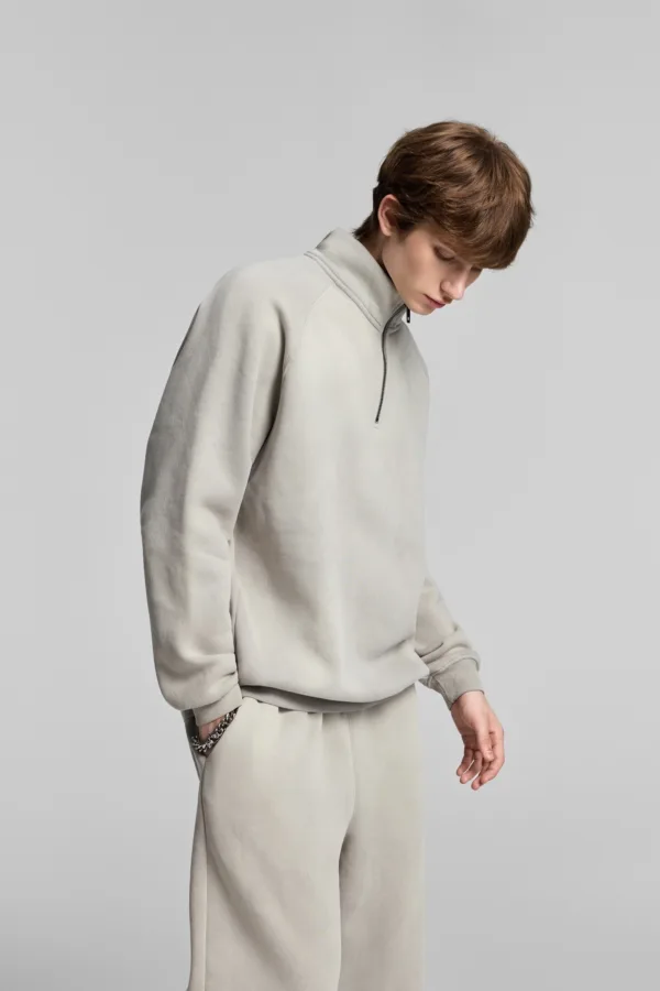 C-265 Fleece Lined Monkey Wash Half-Zip Stand-Up Collar Sweatshirt