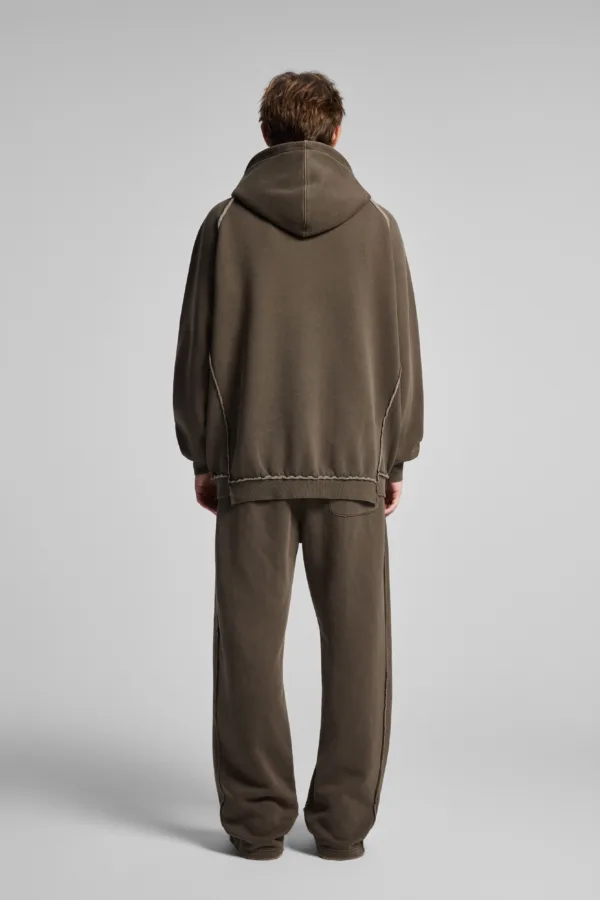 C-1305 + C-1306 Pigment Wash Stir-Fried Snowflake Vintage Distressed Fleece Hoodie Two-Piece Set