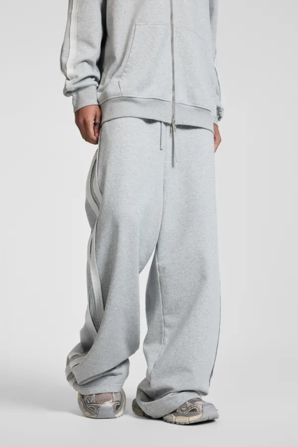 C-90989 Raw Hem Tape Spliced Loose Straight Casual Trousers