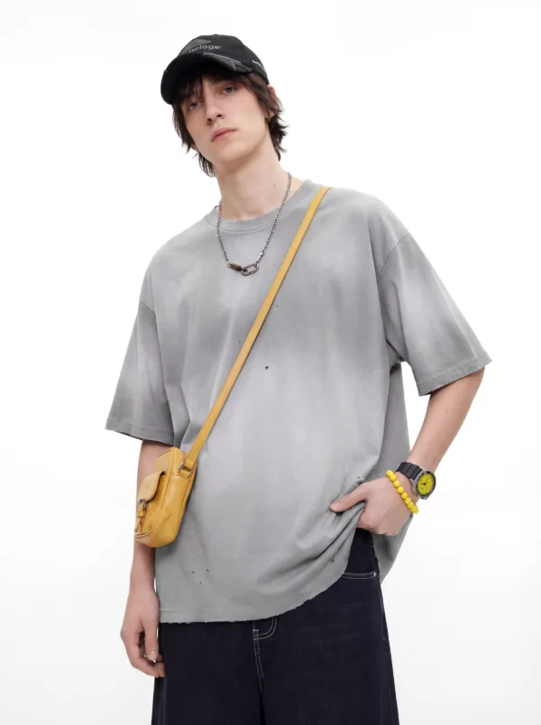 C-HL6624 Spray Monkey Ripped & Distressed Frayed Edge Short Sleeve Tee