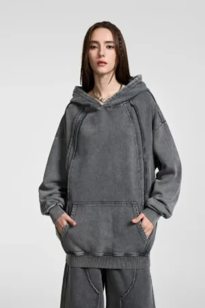 C-25277 High Street Patchwork Frayed Edge Distressed Hoodie