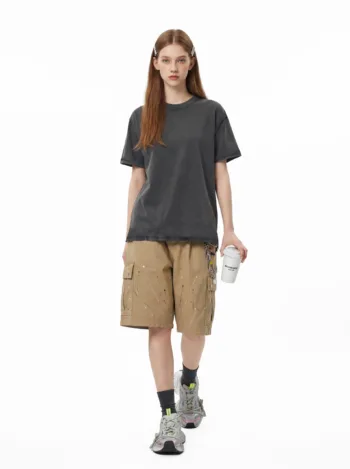 C-S26003 Snow Wash Embroidered Reverse Seam Pure Cotton 275GSM T-Shirt