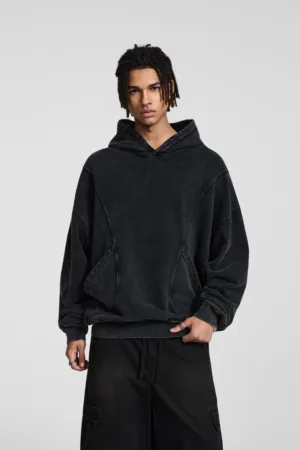 ac6baf1c C-1255 Distressed Rivet Patchwork Pocket Hoodie