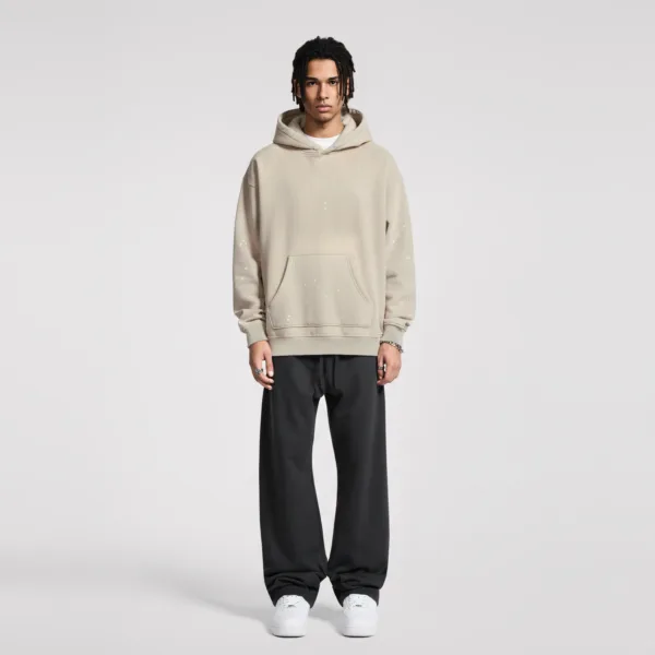 ac7a5bef C-HL23819 Distressed Paint Splatter Fleece-Lined Hooded Sweatshirt