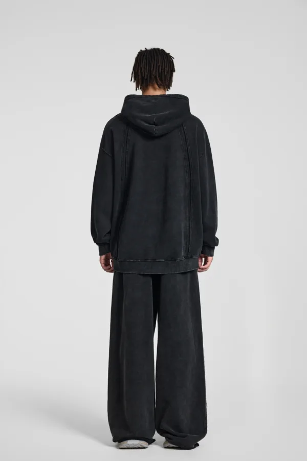 C-25277 High Street Patchwork Frayed Edge Distressed Hoodie