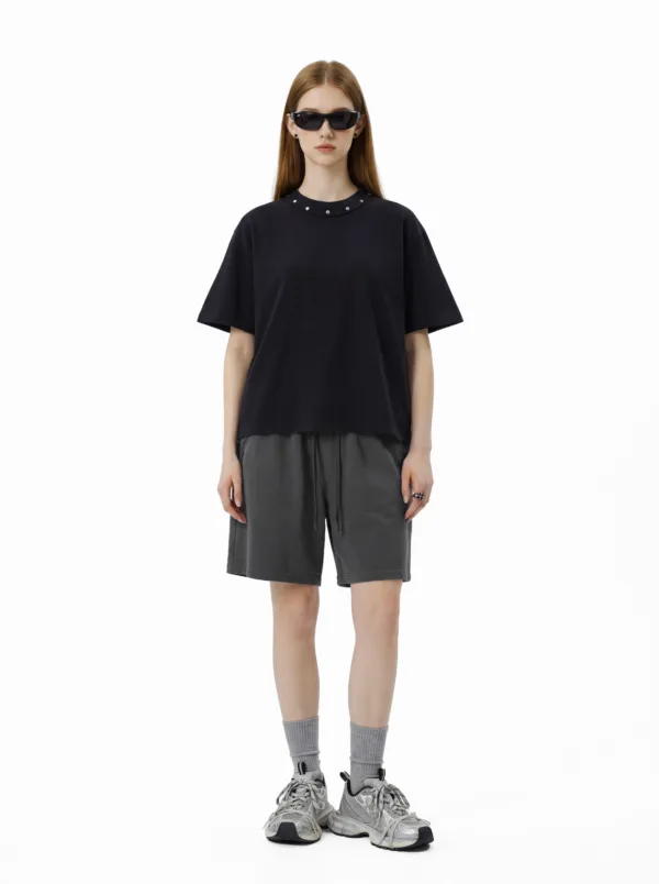 C-S26005 Vintage Washed Crew Neck Rivet T-Shirt