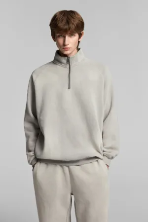 aeb0464a C-265 Fleece Lined Monkey Wash Half-Zip Stand-Up Collar Sweatshirt