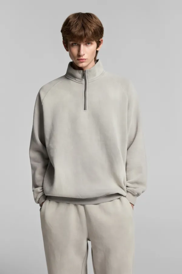 C-265 Fleece Lined Monkey Wash Half-Zip Stand-Up Collar Sweatshirt