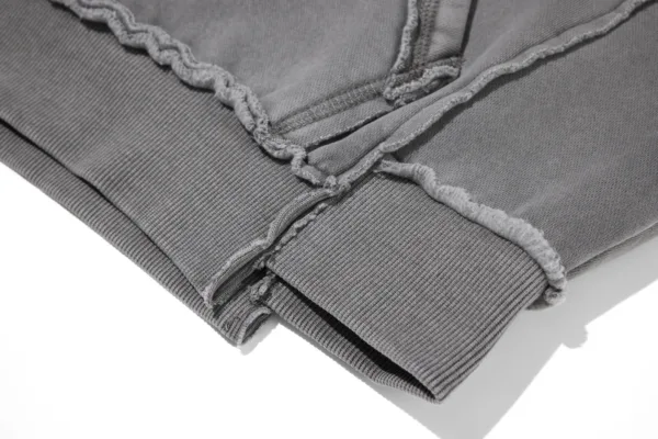 C-1305 + C-1306 Pigment Wash Stir-Fried Snowflake Vintage Distressed Fleece Hoodie Two-Piece Set