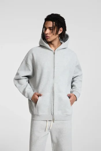 C-HL23805 Fleece-Lined Thickened Loose-Fit Zip-Up Hooded Sweatshirt