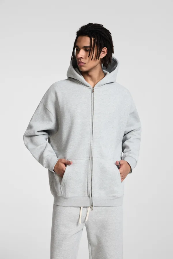 C-HL23805 Fleece-Lined Thickened Loose-Fit Zip-Up Hooded Sweatshirt