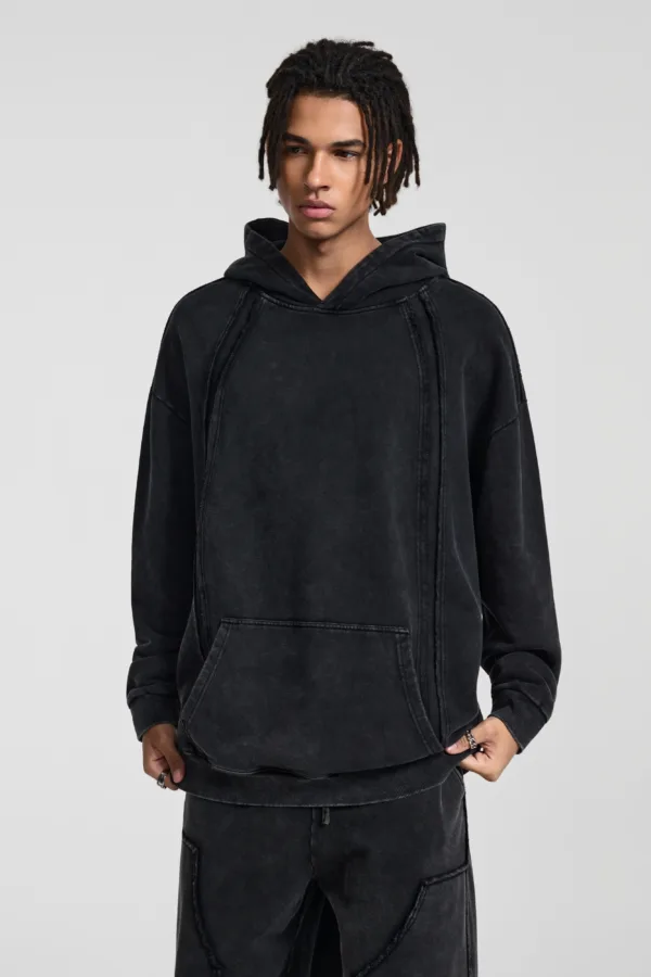 C-25277 High Street Patchwork Frayed Edge Distressed Hoodie