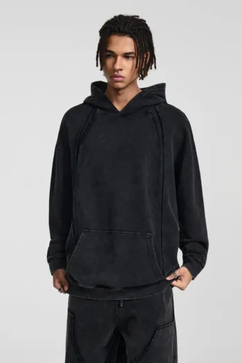 C-25277 High Street Patchwork Frayed Edge Distressed Hoodie