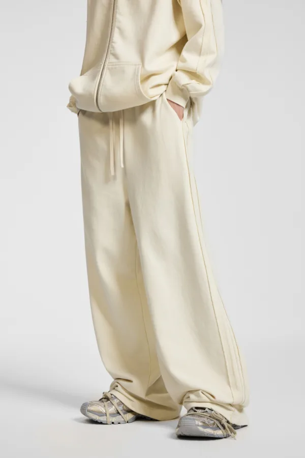 C-90989 Raw Hem Tape Spliced Loose Straight Casual Trousers