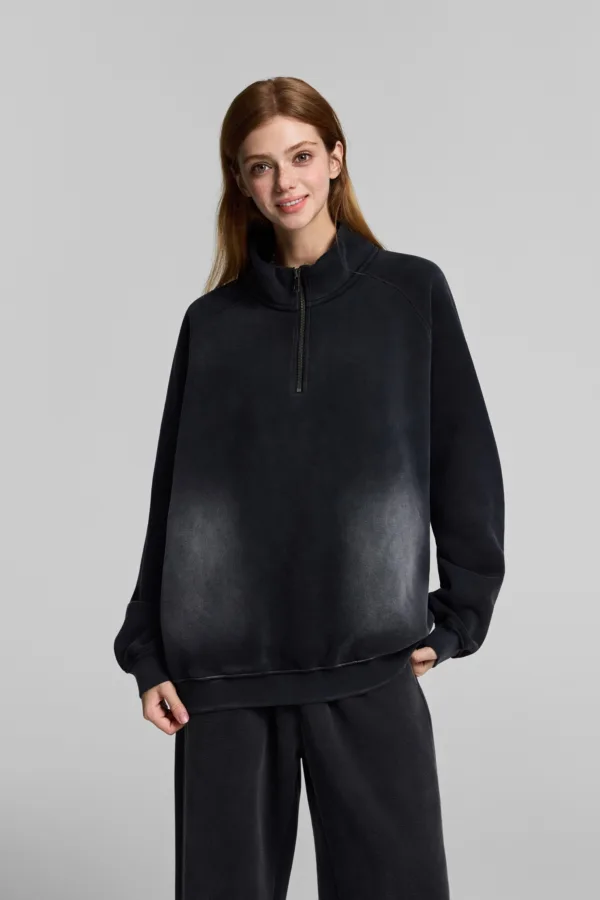 C-265 Fleece Lined Monkey Wash Half-Zip Stand-Up Collar Sweatshirt