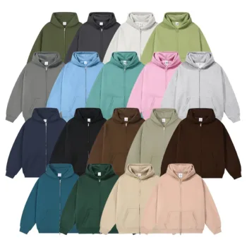 C-HL23805 Fleece-Lined Thickened Loose-Fit Zip-Up Hooded Sweatshirt