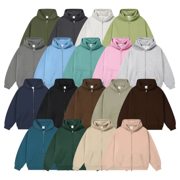C-HL23805 Fleece-Lined Thickened Loose-Fit Zip-Up Hooded Sweatshirt