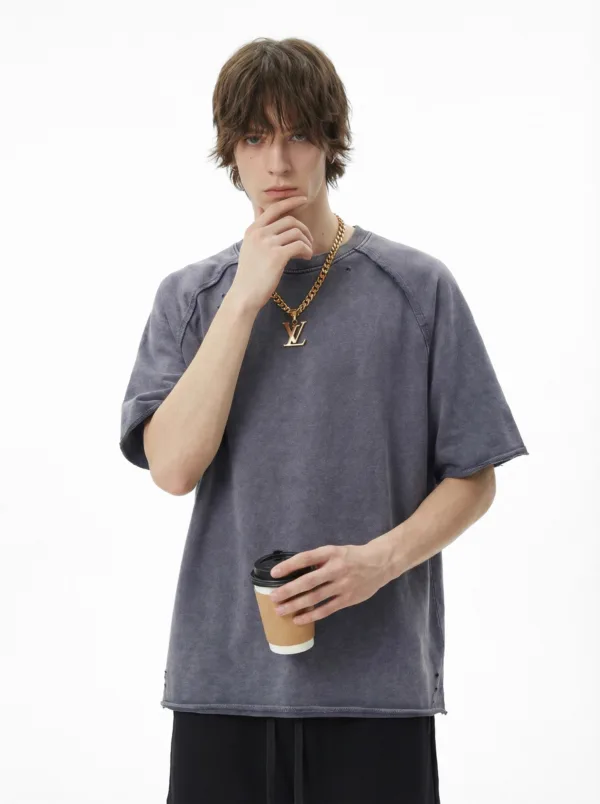 C-HL1243 Batik Raglan Raw Hem T-Shirt