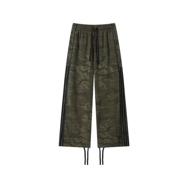 C-S26014 Heavyweight Camouflage Patchwork Drawstring Wide-Leg Pants