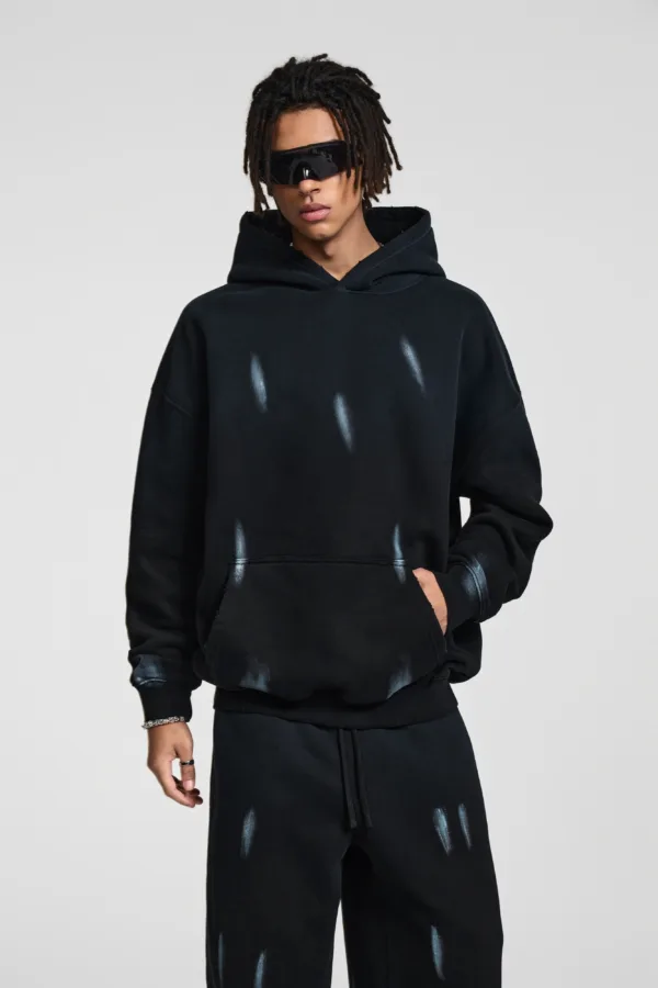 C-25311 Graffiti Splatter Distressed Fleece Hoodie