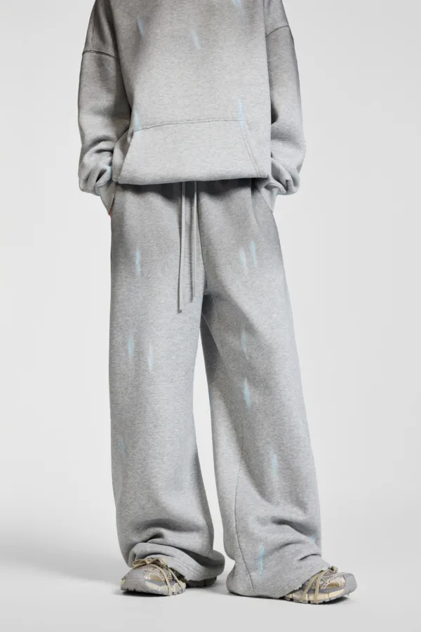 C-26021 Color Spray Washed Distressed Fleece Casual Trousers