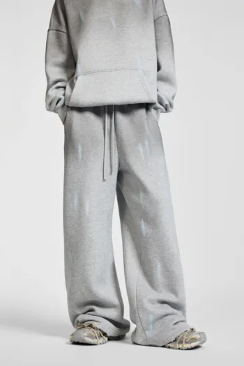 C-26021 Color Spray Washed Distressed Fleece Casual Trousers