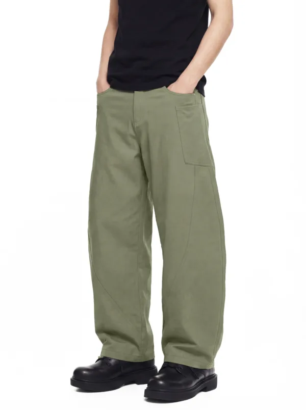 C-S26010 Multi-Pocket Wide-Leg Woven Cargo Trousers