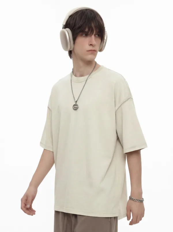 C-S26003 Snow Wash Embroidered Reverse Seam Pure Cotton T-Shirt