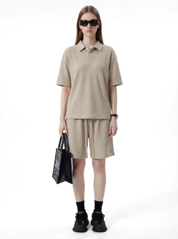 C-6605 + C-7601 Diamond Texture Waffle Fleece Hoodie Two-Piece Set