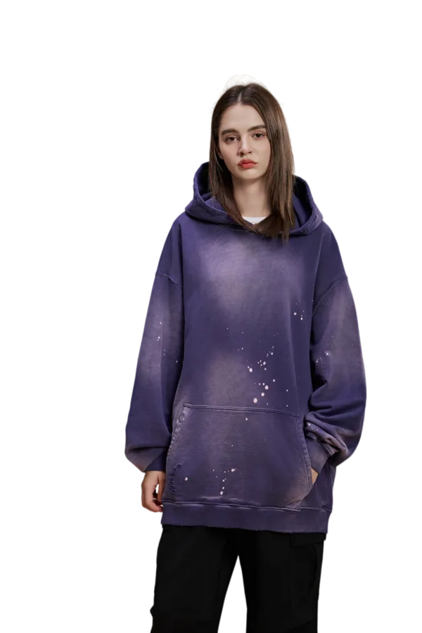 C-HL1223 Monkey Spray Faded Irregular Eroded Heavy Distressed Hoodie