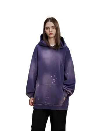 C-HL1223 Monkey Spray Faded Irregular Eroded Heavy Distressed Hoodie