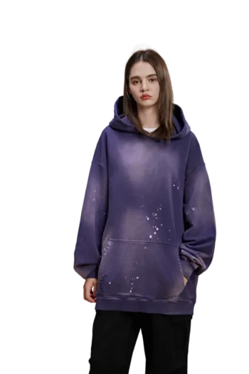 C-HL1223 Monkey Spray Faded Irregular Eroded Heavy Distressed Hoodie