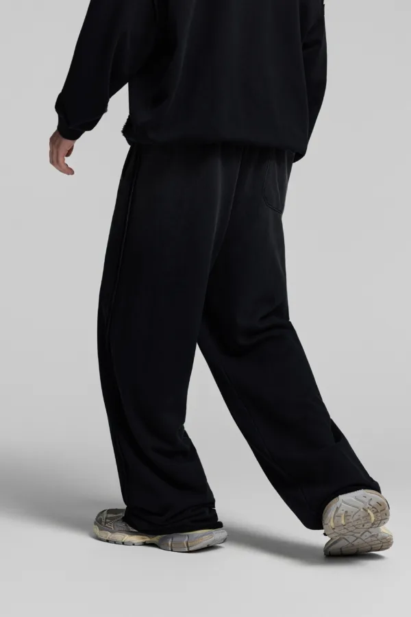 C-1282 Raw Hem Patchwork Distressed Monkey Wash Casual Trousers