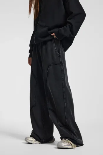 C-1258 High Street Spliced Raw Hem Washed Leisure Pants