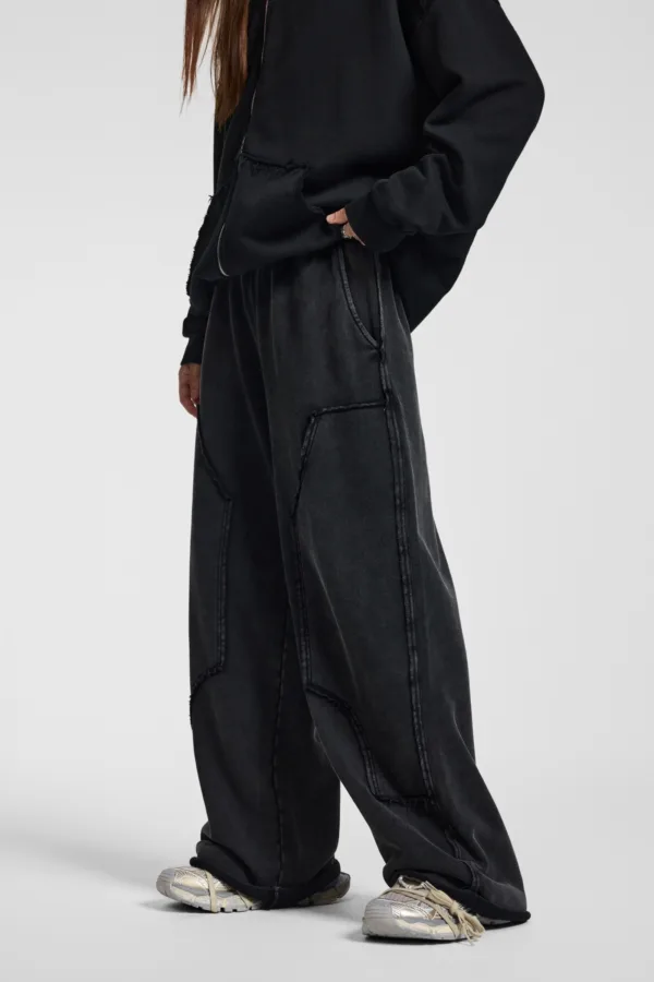 C-1258 High Street Spliced Raw Hem Washed Leisure Pants