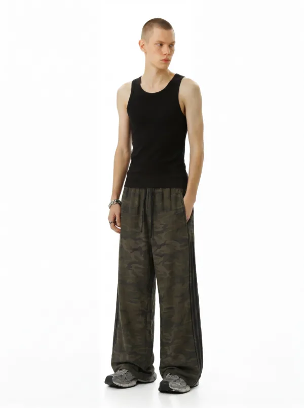 C-S26014 Heavyweight Camouflage Patchwork Drawstring Wide-Leg Pants