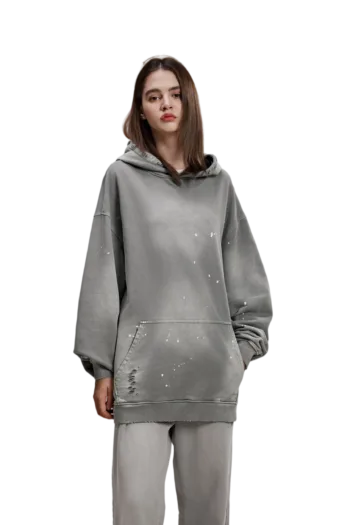 C-HL1223 Monkey Spray Faded Irregular Eroded Heavy Distressed Hoodie