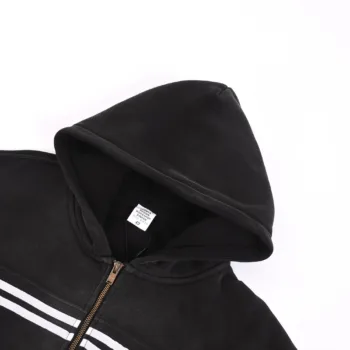 C-1227 + C-1228 Monkey Wash Color-Block Contrast Webbing Fleece Hoodie Two-Piece Set