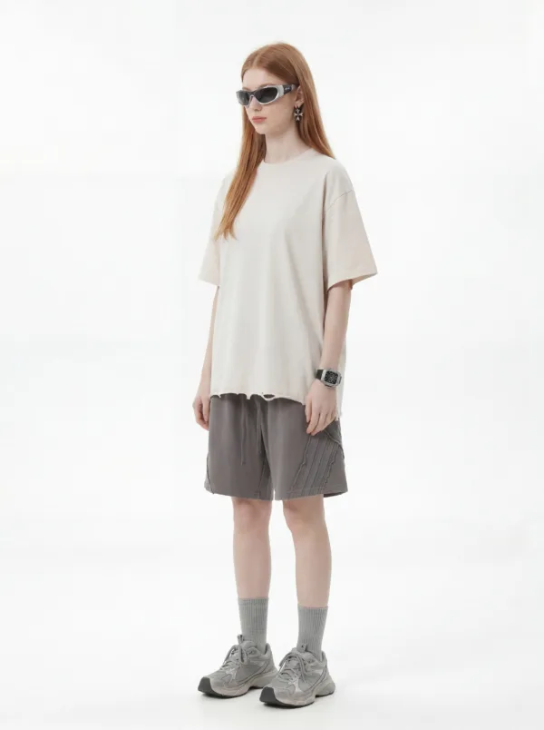 C-S26004 Distressed Raw Hem Washed Vintage T-Shirt
