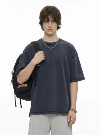 C-S26003 Snow Wash Embroidered Reverse Seam Pure Cotton 275GSM T-Shirt