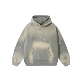 C-HL23819 Distressed Paint Splatter Fleece-Lined Hooded Sweatshirt