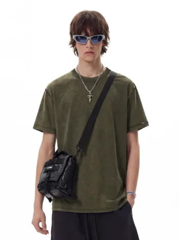 C-S26003 Snow Wash Embroidered Reverse Seam Pure Cotton 275GSM T-Shirt