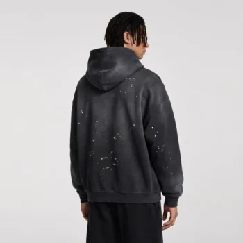 C-HL23819 Distressed Paint Splatter Fleece-Lined Hooded Sweatshirt
