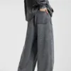 C-1258 High Street Spliced Raw Hem Washed Leisure Pants