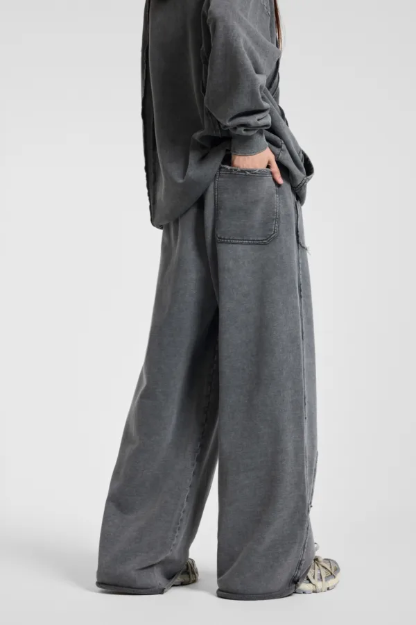 C-1258 High Street Spliced Raw Hem Washed Leisure Pants