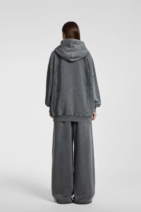 C-25277 High Street Patchwork Frayed Edge Distressed Hoodie