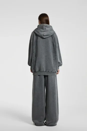 C-25277 High Street Patchwork Frayed Edge Distressed Hoodie
