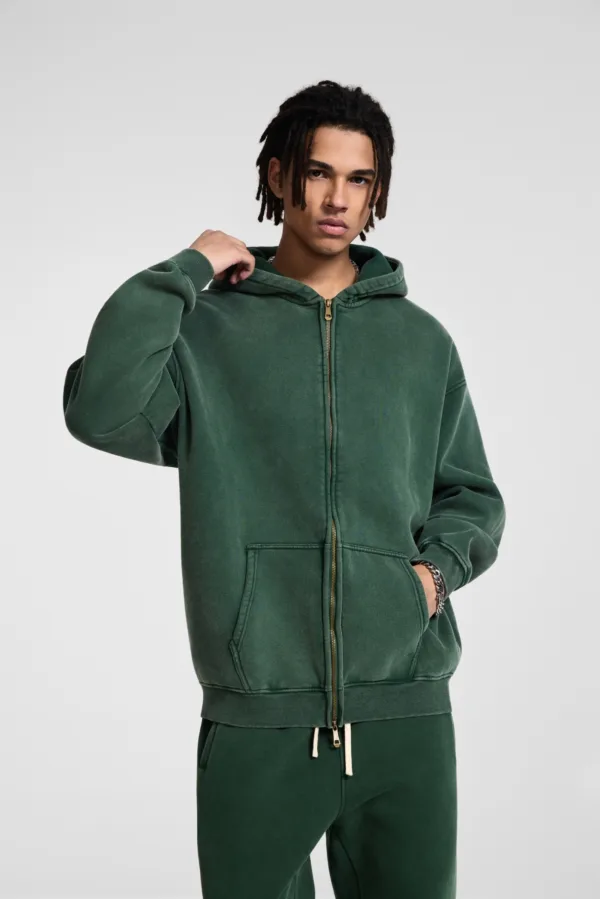 C-HL1216 Batik Washed Vintage Fleece Double-Zip Sweatshirt